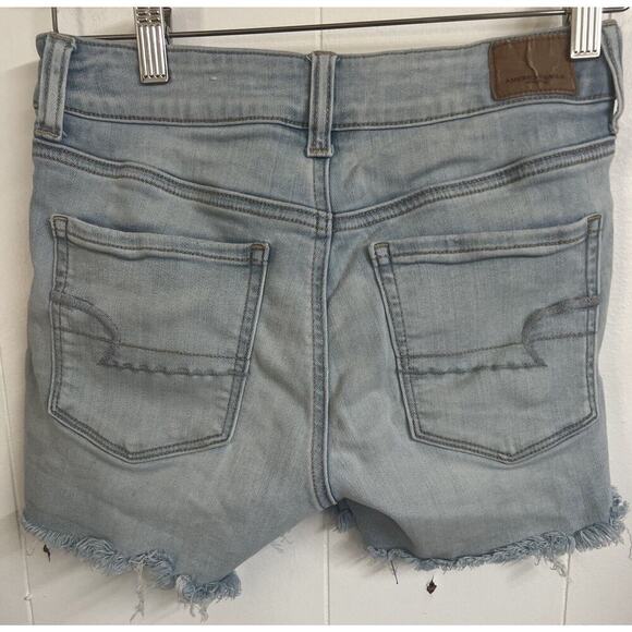 American Eagle Jean Shorts Light Wash Hi Rise Shortie Super Stretch Women Size 4 - Picture 3 of 7